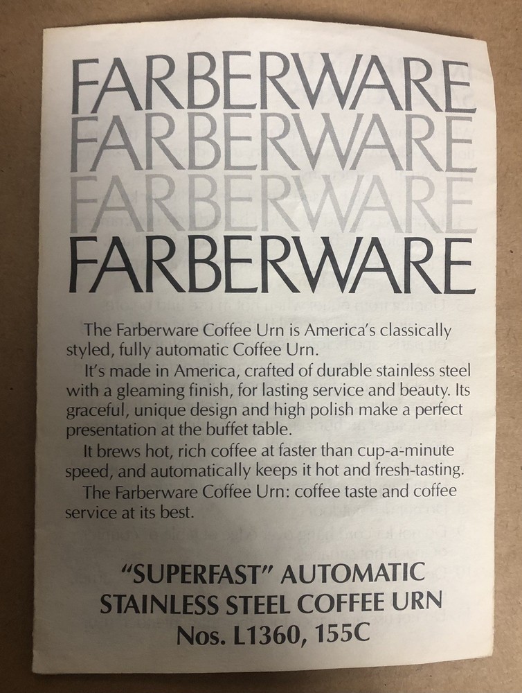 Farberware "SUPERFAST" Automatic Stainless Steel Coffee URN Percolator 36 cup