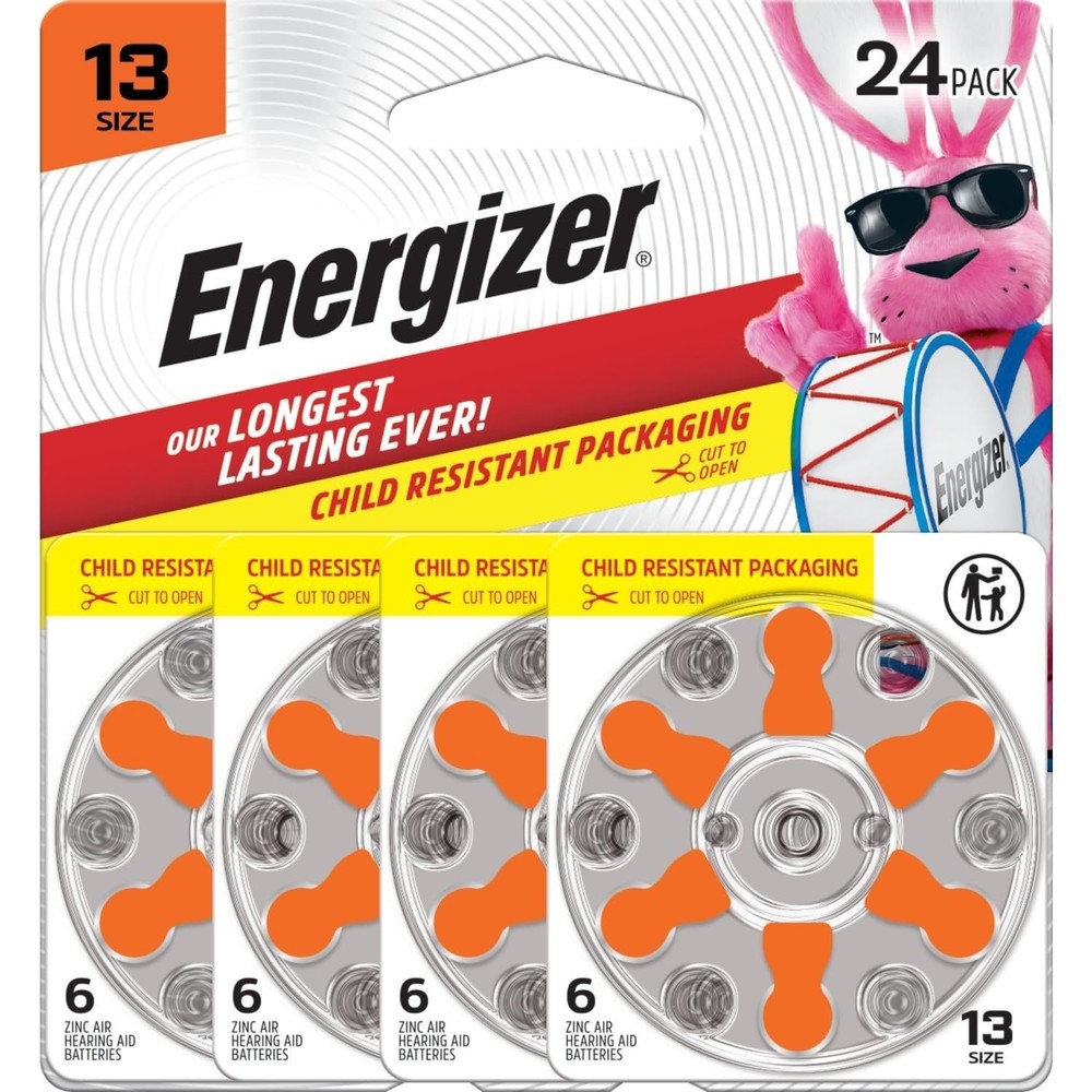 Energizer Hearing Aid Batteries Size 13, Orange Tab, 24 Pack