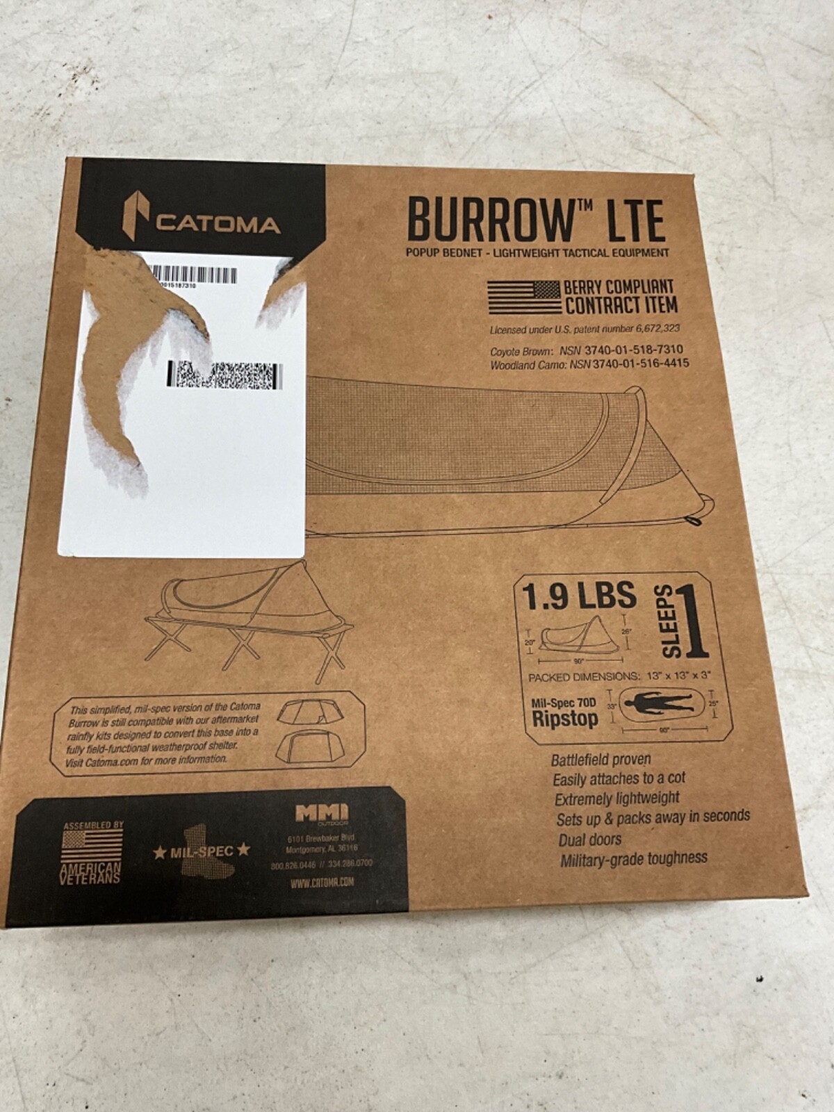 Catoma Burrow LTE Lightweight Tactical Pop-Up Bednet - Coyote