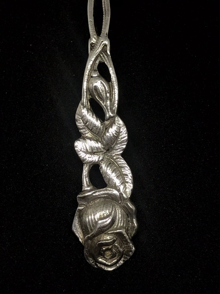 ANTIQUE ROSE HANDLE GERMANY 800 SILVER 7'' SERVING SPOON LEAF BOWL