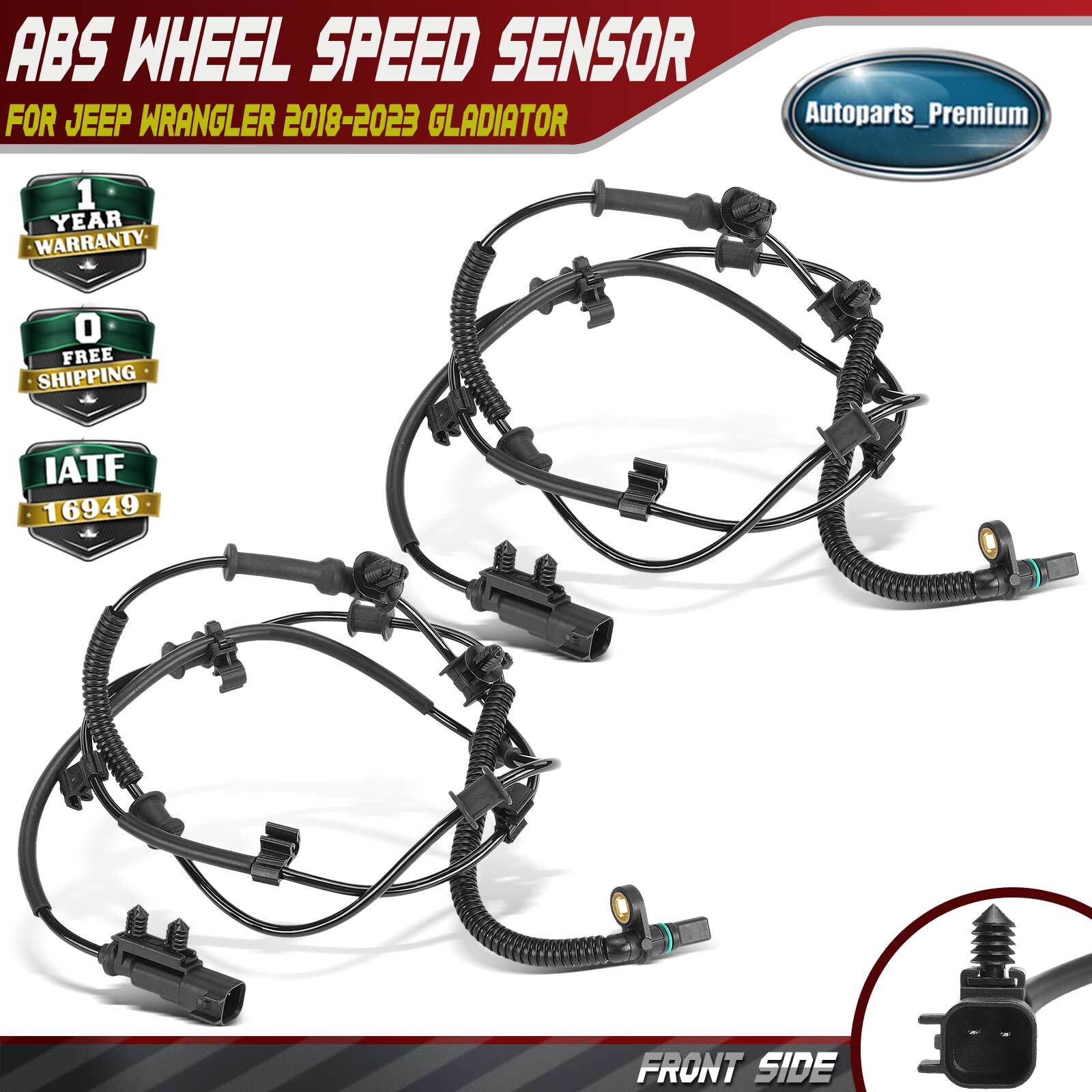2x Front Side ABS Wheel Speed Sensor for Jeep Wrangler 2018-2023 Gladiator 20-23