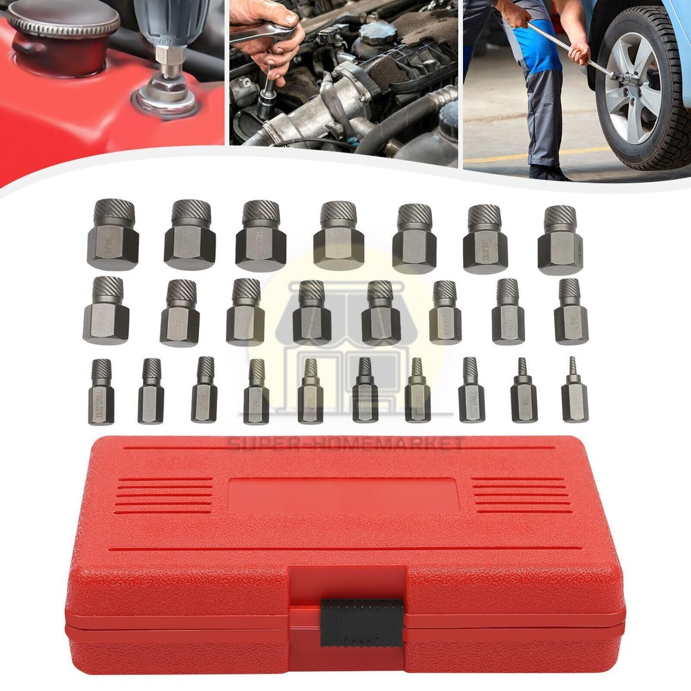 25PCS Multi-Spline Screw Extractor Set Hex Head Bit Socket Wrench Bolt Remover
