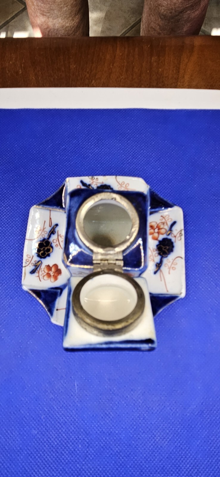 Imari Inkwell Japanese Porcelain Lidded Victorian Cherry Blossom Antique