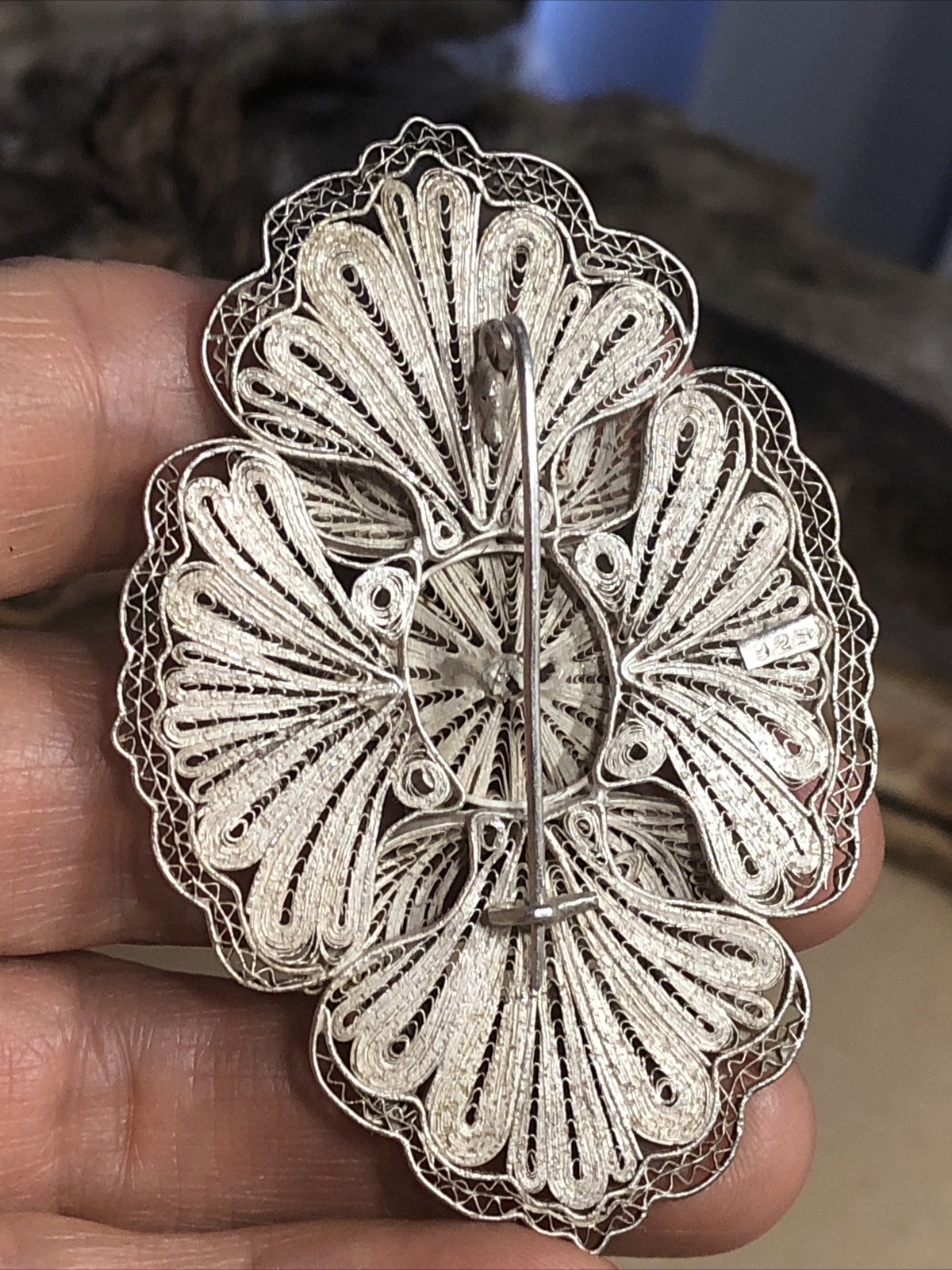 Vintage Old 925 Sterling Silver Cannetille Filigree Floral Pin Brooch 17.7g