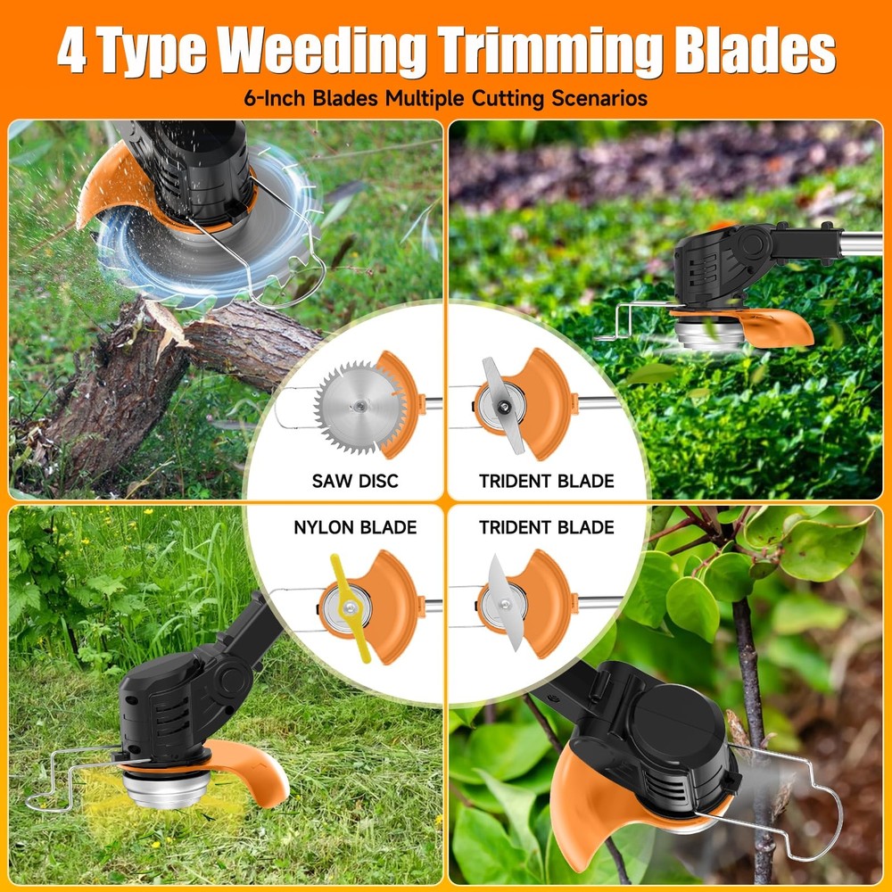 Electric Weed Wacker Cordless stringless,Grass Trimmer,with 2 Batteries, 1 Ch...