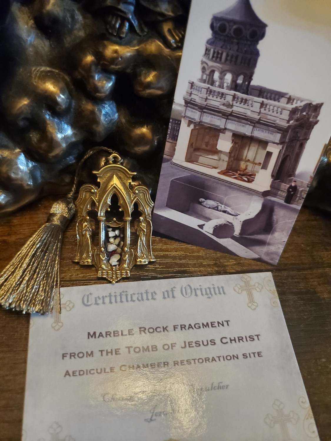 Tomb of Jesus Prayer Medallion with Stones From Tomb of Jesus Holy Sepulchre