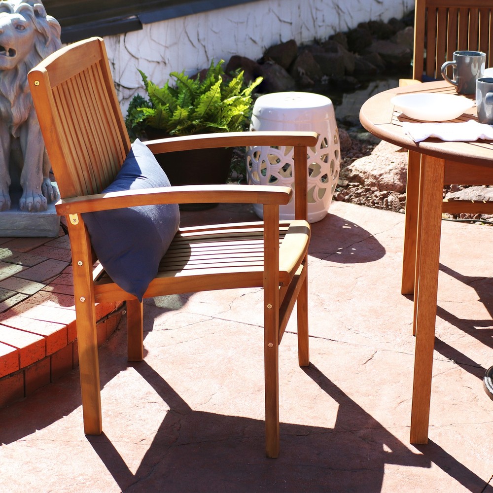 2 Solid Teak Wood Stackable Outdoor Dining Armchair - Light Brown by Sunnydaze