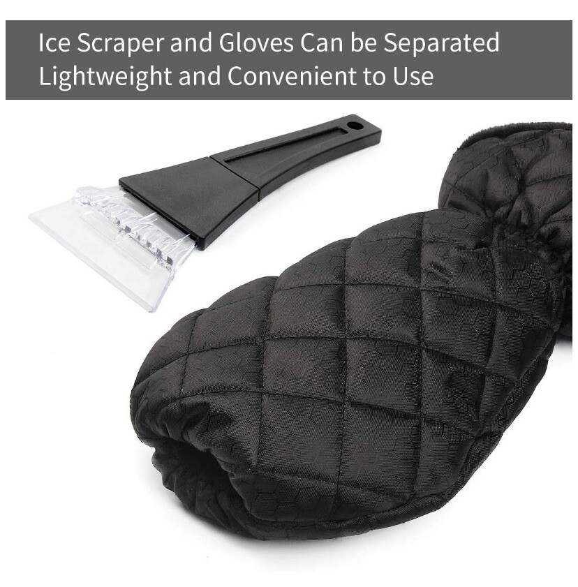 2-Pack Elastic Wristband Windscreen Ice Scraper Mitts Waterproof - Black