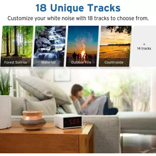 Portable Rechargeable White Noise Machine Bluetooth Speaker LCD Digital Clock