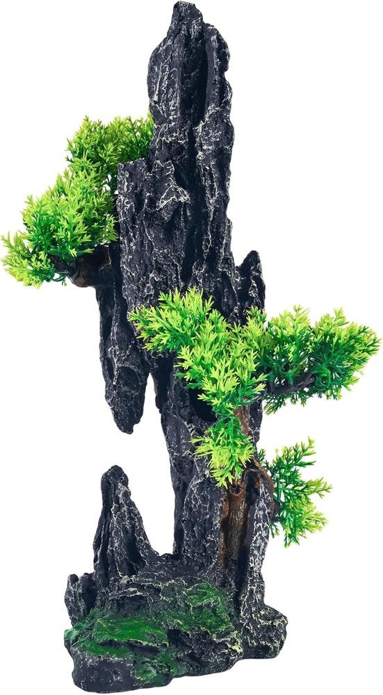 Large Fish Tank Decorations - Mountain View Aquarium Ornament with Tree E
