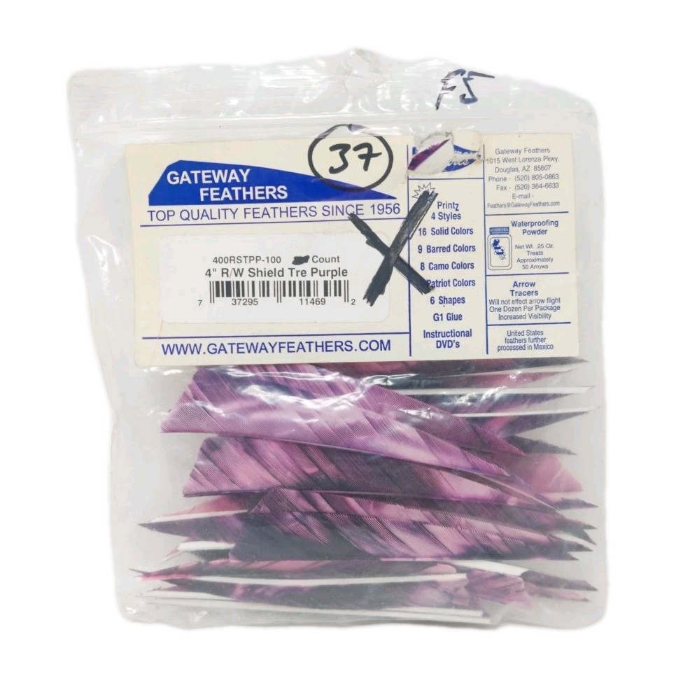 37 Count Gateway Archery Arrow Feathers 4" Right Wing: Shield Camo Tre Purple