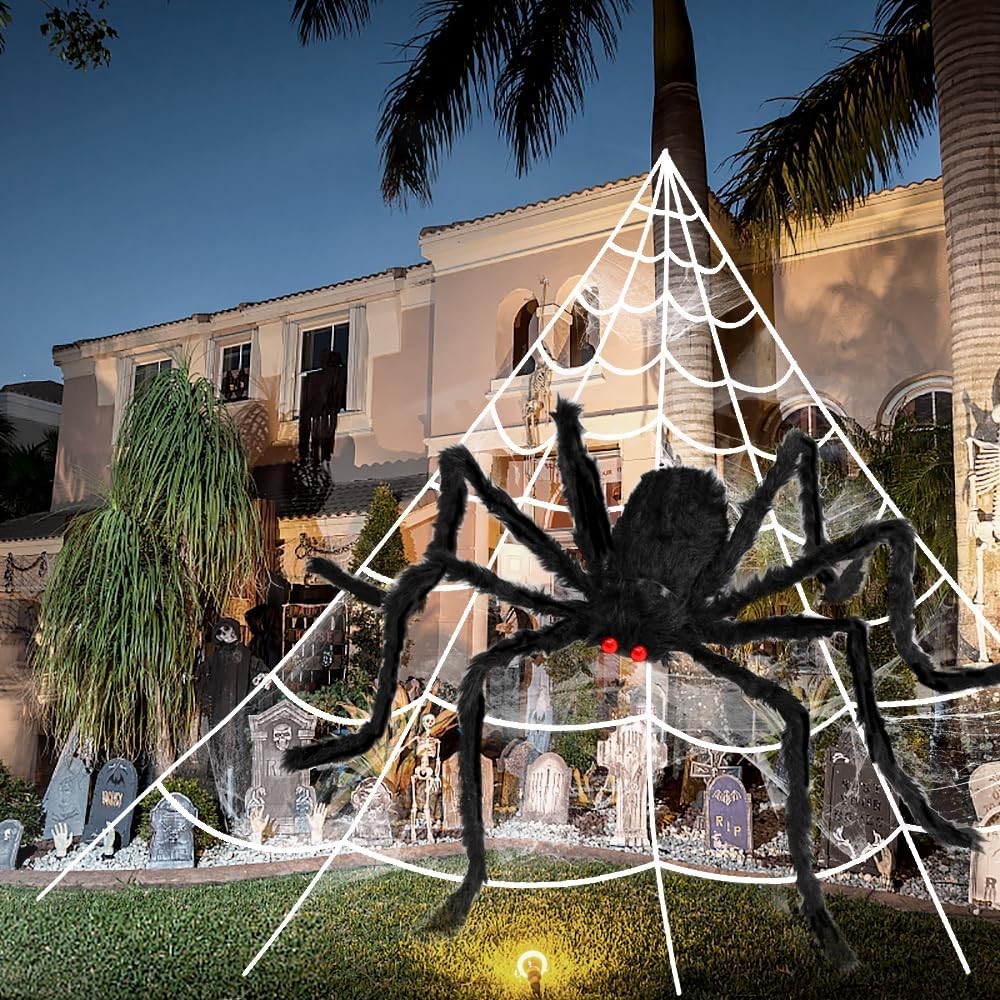 3pcs 212'' Halloween Spider Web 49" Decorations Stretch Cobweb...