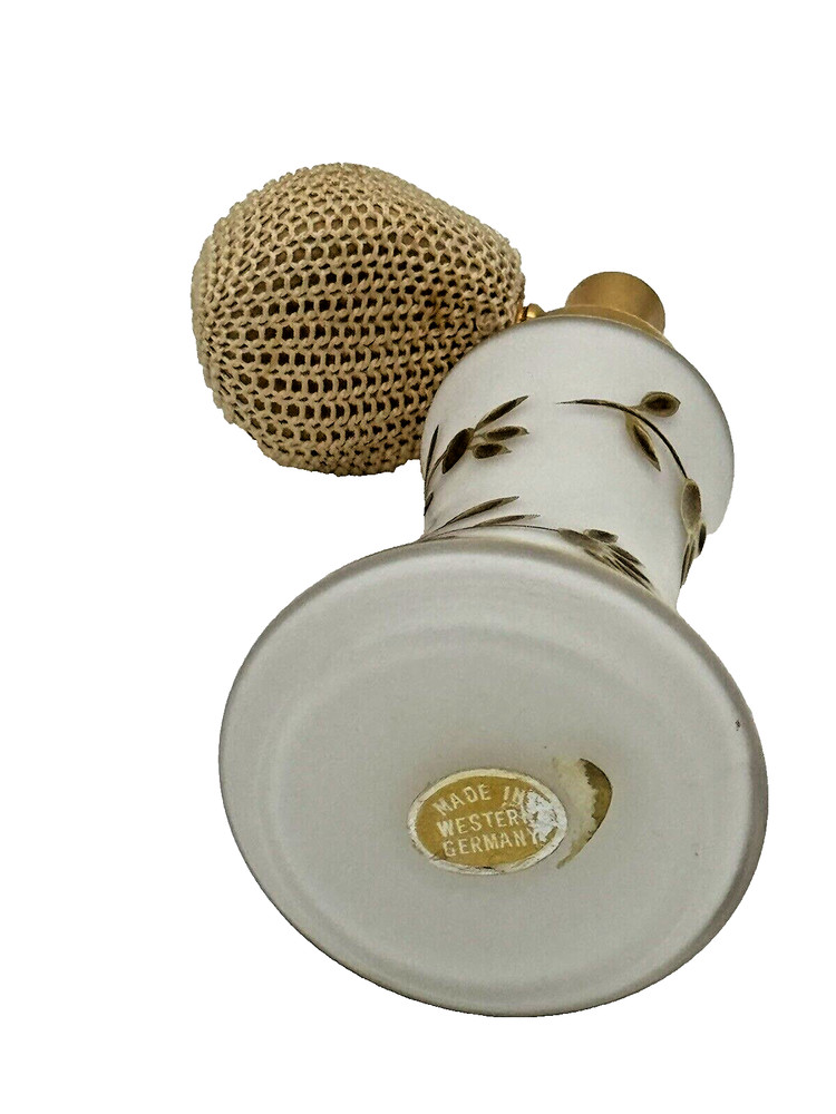 Vintage West Germany Perfume Atomizer Gold Leaf Floral Vine Pattern