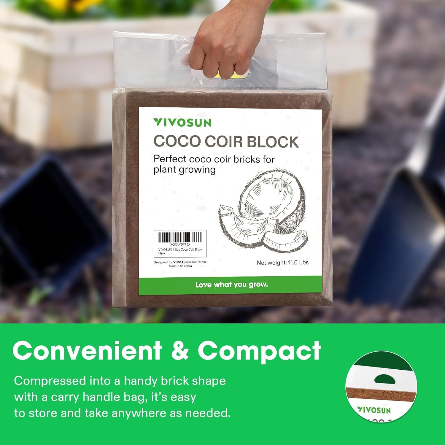 VIVOSUN 11Lbs 5000G Coco Coir Brick,100% Natural Organic Coconut PH Balance