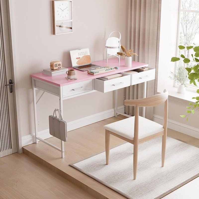 Compact Computer Desk W/ 2 Fabric Drawers Small Office Storage Solutions New