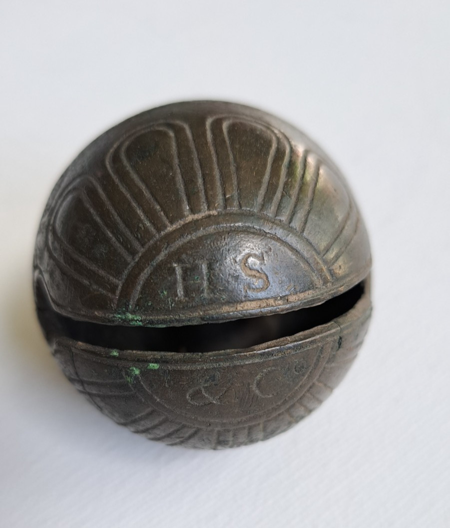 Antique Brass Metal Sleigh Bell HS & Co Henry Stanley Company Crotal Petal #4