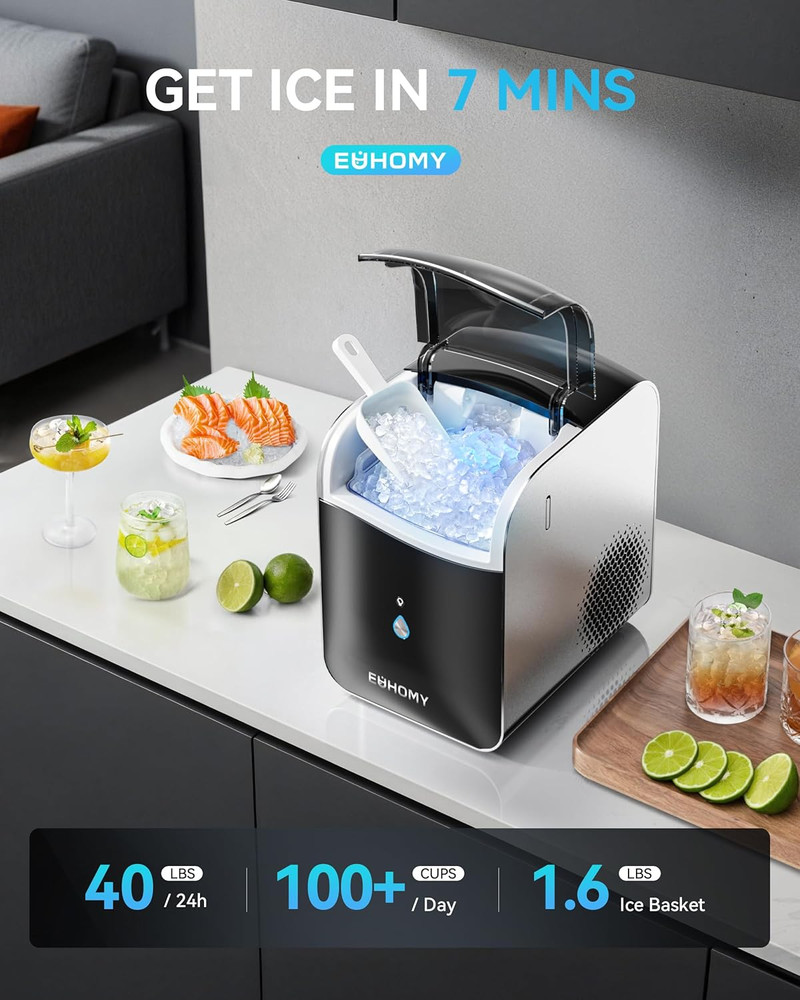 Smart Nugget Ice Maker Countertop, Pebble Ice Maker Machine with APP Control, 40