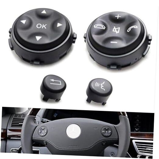 Interior Steering Wheel Button Replacement Kit Compatible for Mercedes Black