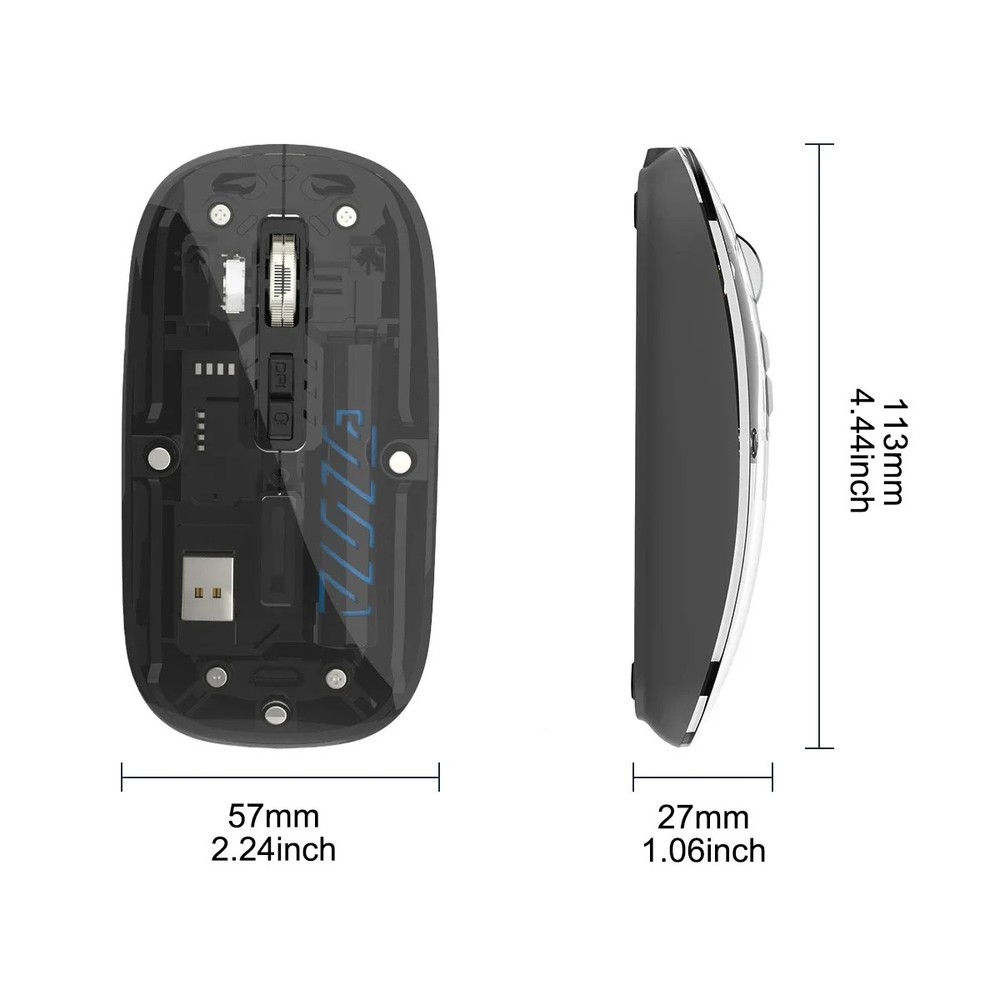 Transparent Dual Mode Wireless Mouse 2.4G Bluetooth Rechargeable Mouse Silence
