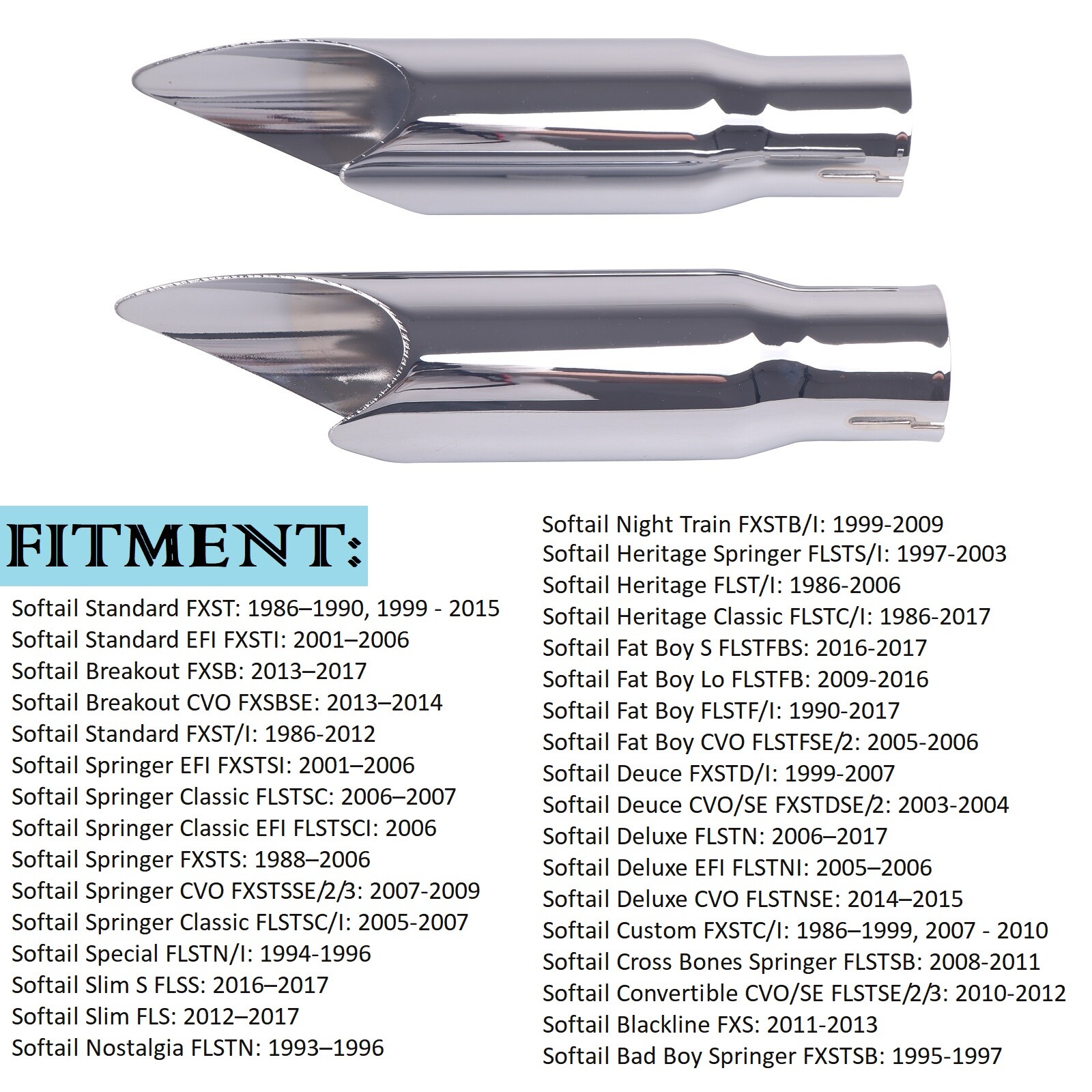 SHARKROAD Gp Shorty Style Slip On Mufflers For Harley Softail 1986-2017 Chrome