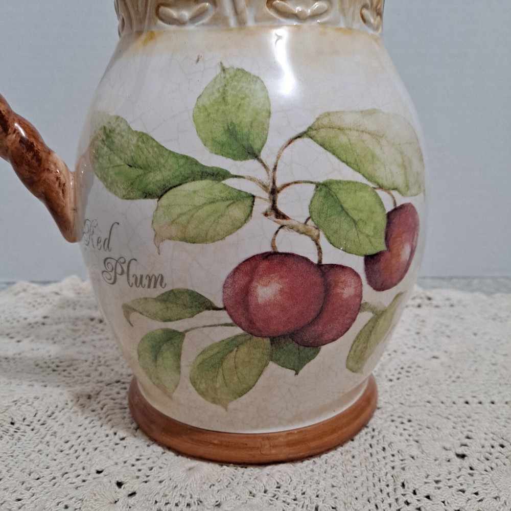 Susan Winget Purple Fig Red Plum Ceramic Serving Pitcher 10'' Tall