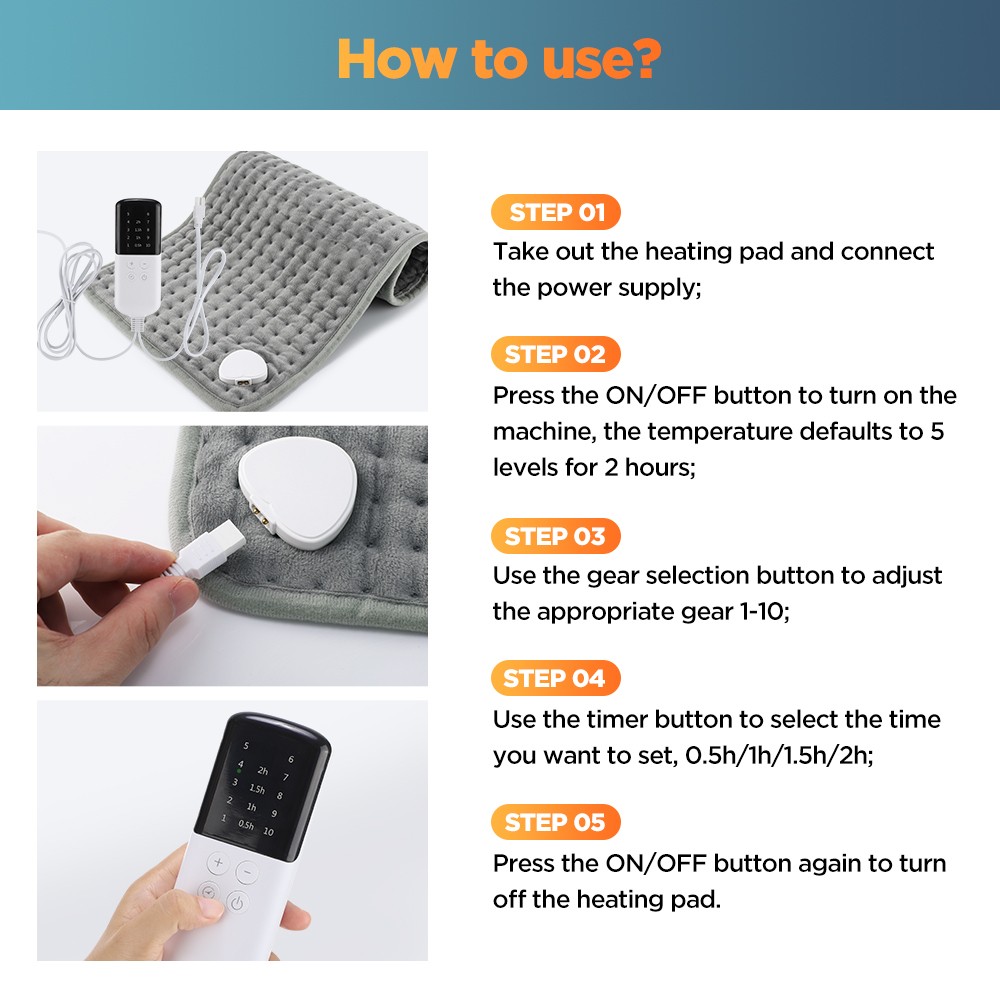 Electric Heating Pad for Pain Relief with 10 Temperature Settings, Auto Shut-Off