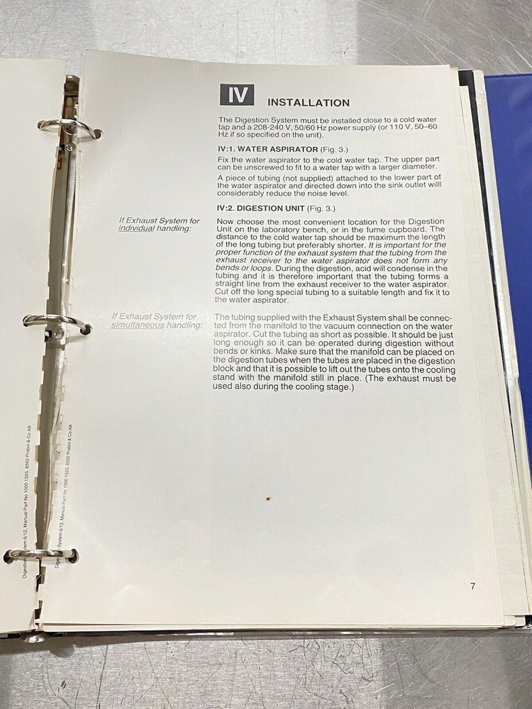 Tecator 1002 Distilling Unit Kjeltec System - Users Guide / Instruction Manual