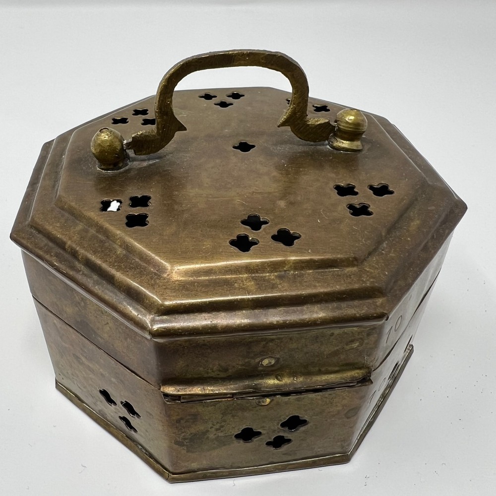 Antique Incense Burner/ Cricket Trinket Box Solid Brass w/Locking Latch & Handle