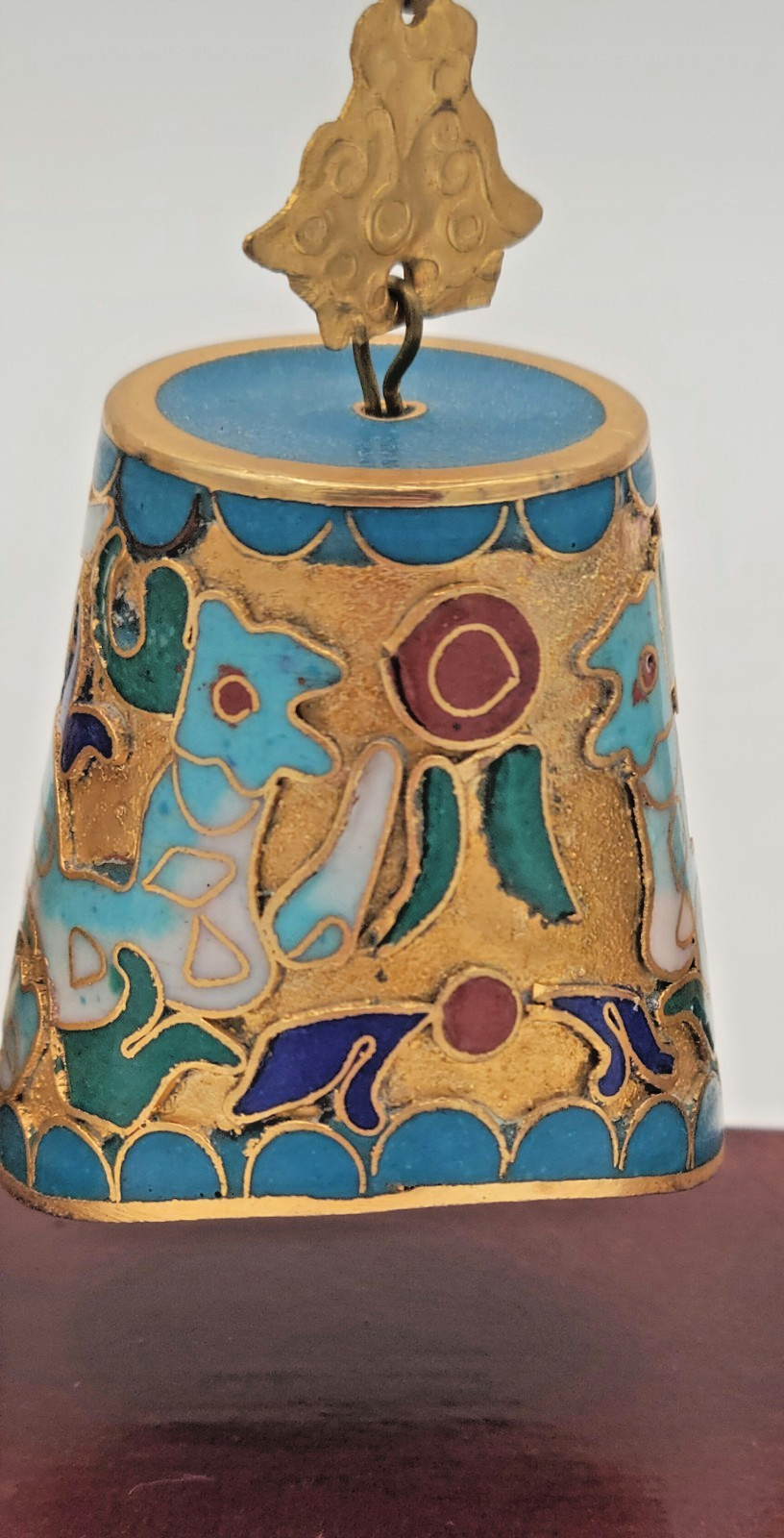 Chinese Cloisonne Graduated Musical Bell Set on Wood Carved Stand FREE SHIP