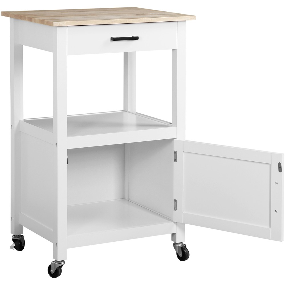 Kitchen Island Rolling Storage Trolley Dining Storage Shelf W/ 360° Wheels White