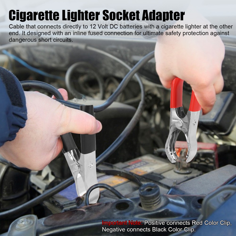 Car Battery Alligator Clamp Cable Clip Cigarette Lighter Adapter Socket 12V US
