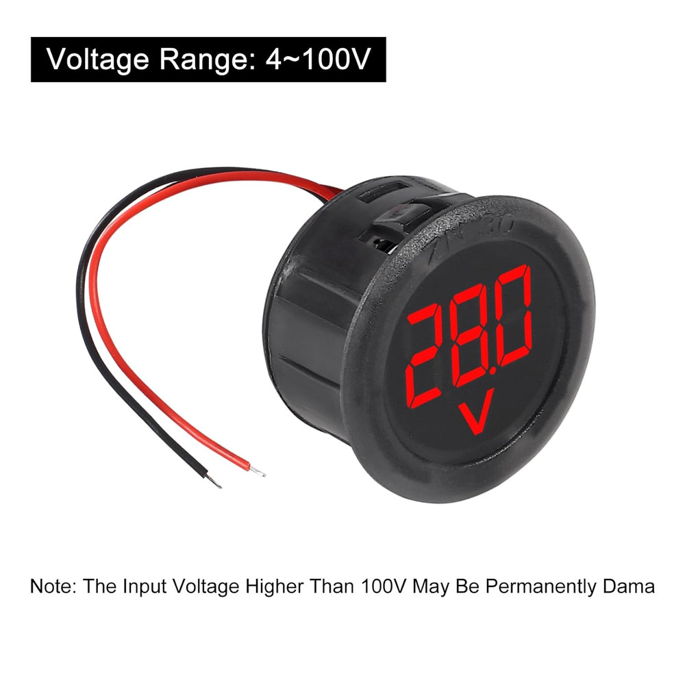 3Pcs DC 4-100V LED Digital Display Circular Two-Wire Voltmeter DC Digital Voltme