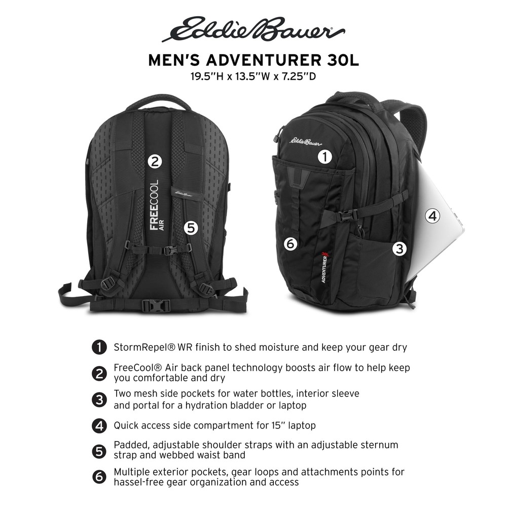 Eddie Bauer Backpack with Organization Compartments and Hydration/Laptop Comp...