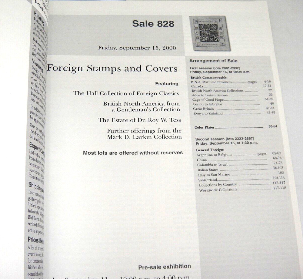 Siegel Stamp Auction Catalog 2000 w Prices Realized Hall Foreign Classics Covers