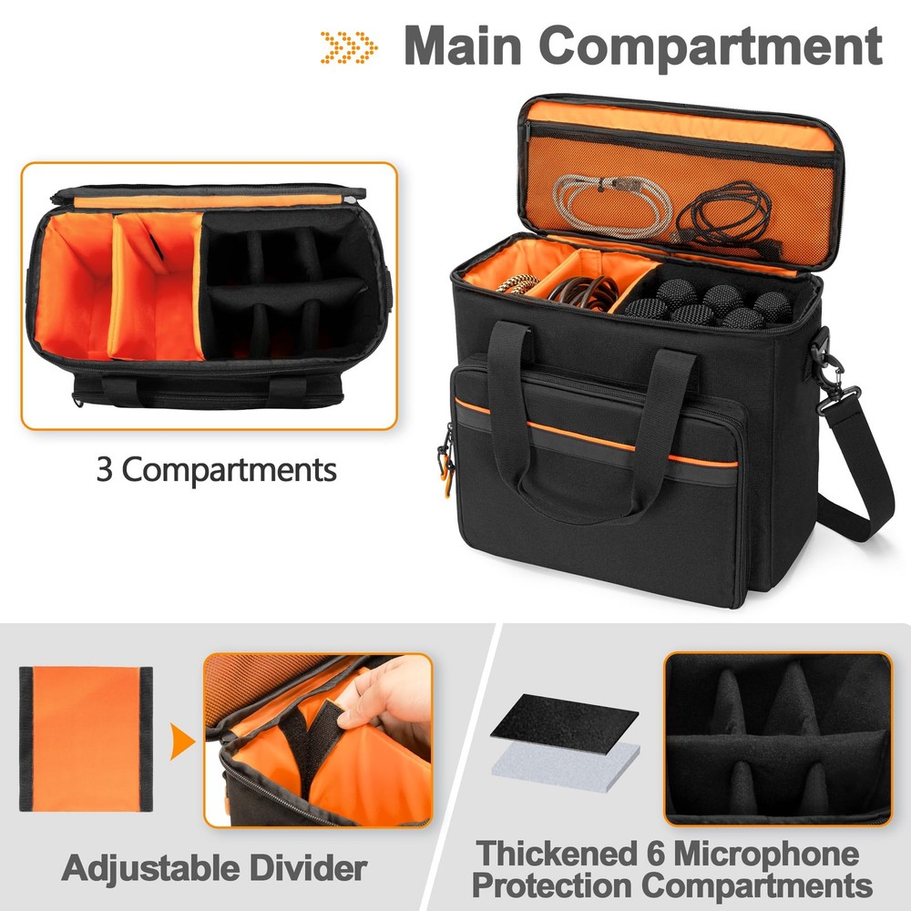 6 Slots Wireless Microphone Carrying Case, Mic Storage Bag with Thick Padding...