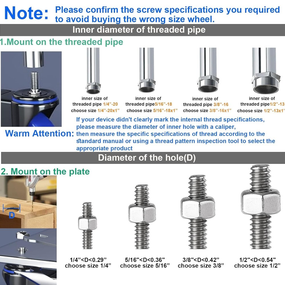 Stem Caster Wheels 2 inch Heavy Duty, Swivel Threaded Mount Casters Set...