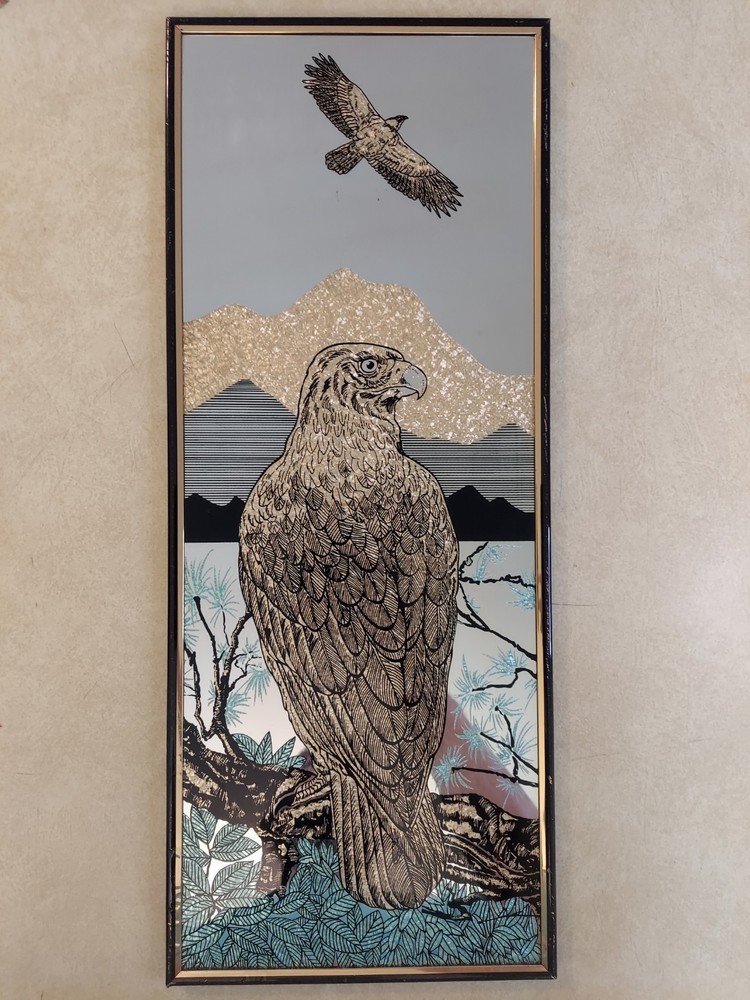 Vintage Glittery Eagle Mountains Mirror Plastic 20"x8"