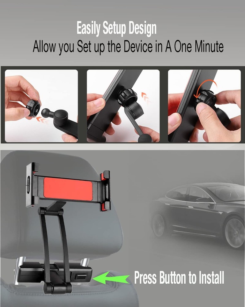 INNOMAX Adjustable Long Arm Tablet Mount, Backseat iPad Holder, 5"-12.5" Devi...