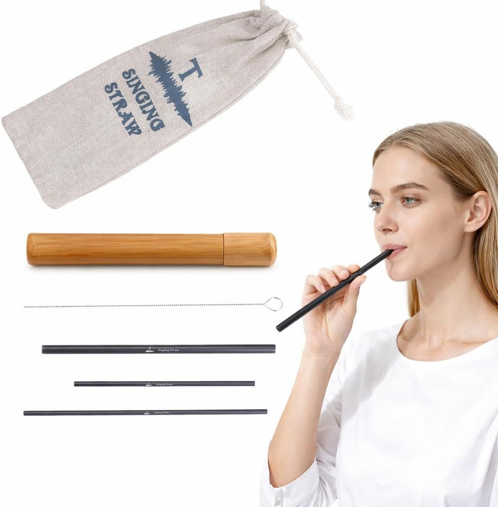 Singing Straw Vocal Training Set: 3 Titanium Straws with Case & Brush