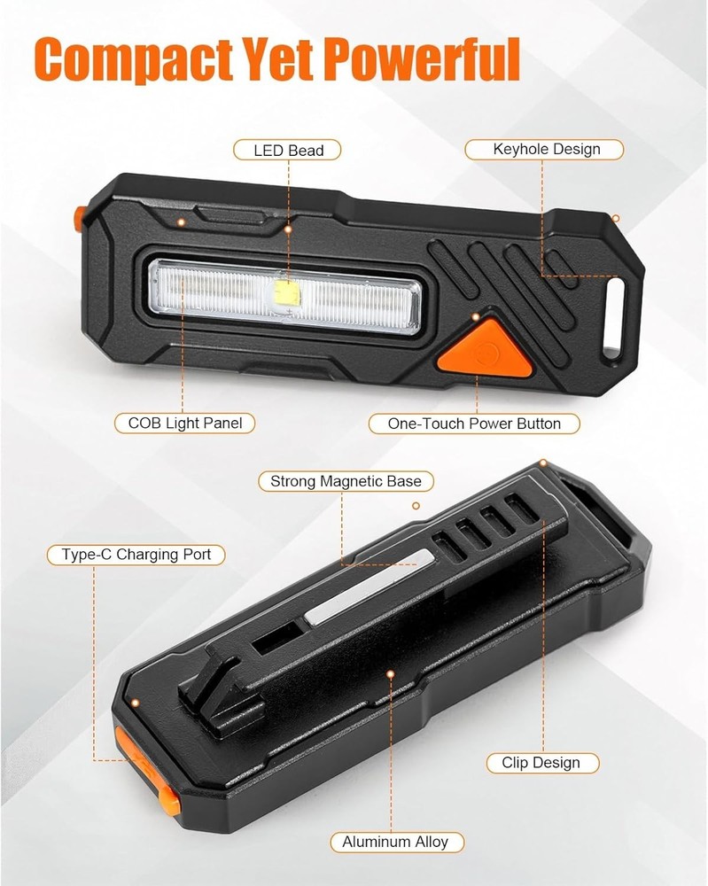 Rechargeable Mini Flashlight – 8 Light Modes LED Safety Light with Clip & Mag...
