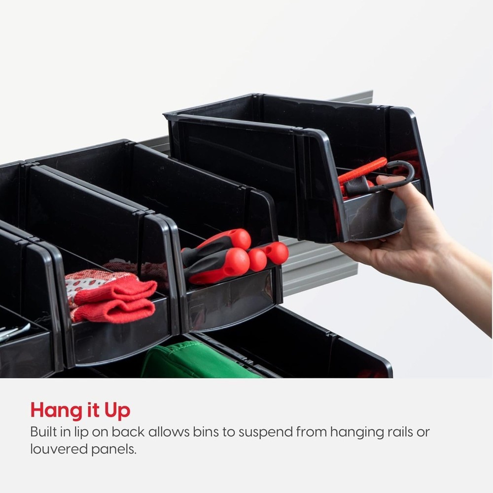 IRIS USA 6 Pack Stackable Plastic Storage Bins Organizer, Garage, Jumbo, Black