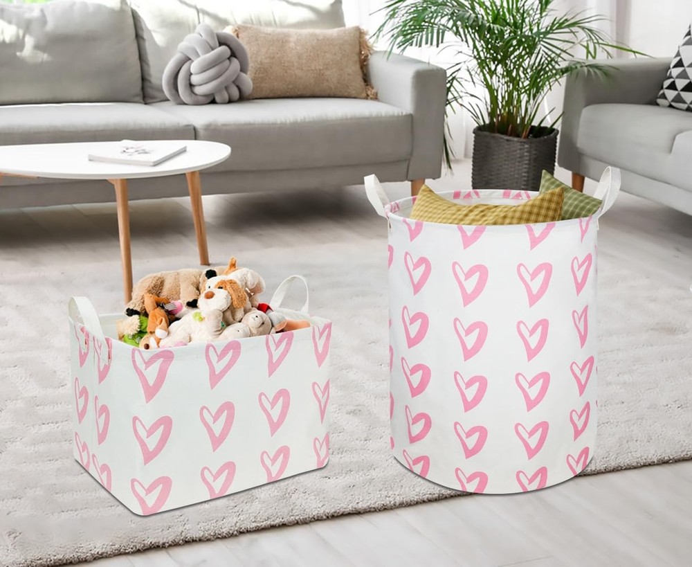 CLOCOR Rectangular Pink Heart Basket Empty, Storage Bin, Waterproof Book Box ...