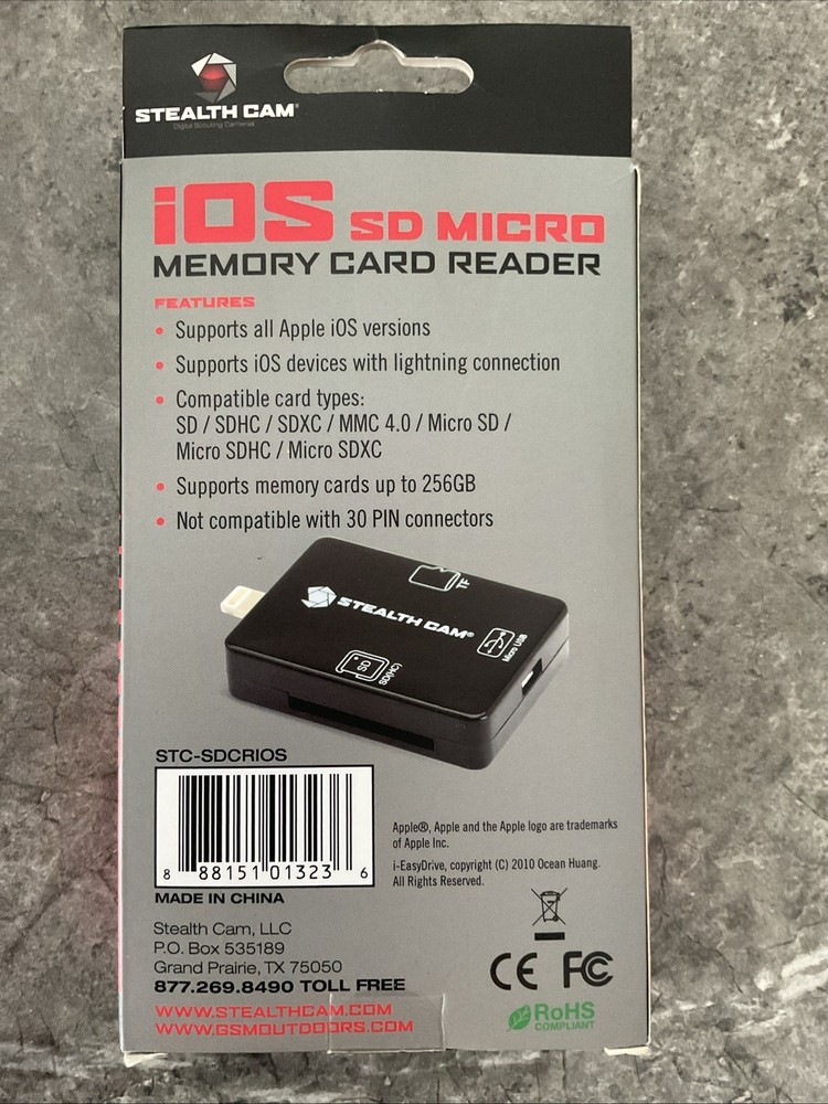 Stealth Cam SD Card Reader for iOS Devices Apple iPhone iPad w/ MicroSD Adapter