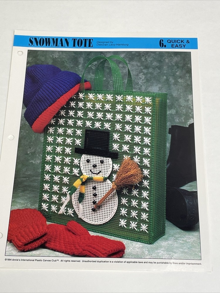 Snowman Tote Annie's Attic Plastic Canvas Pattern
