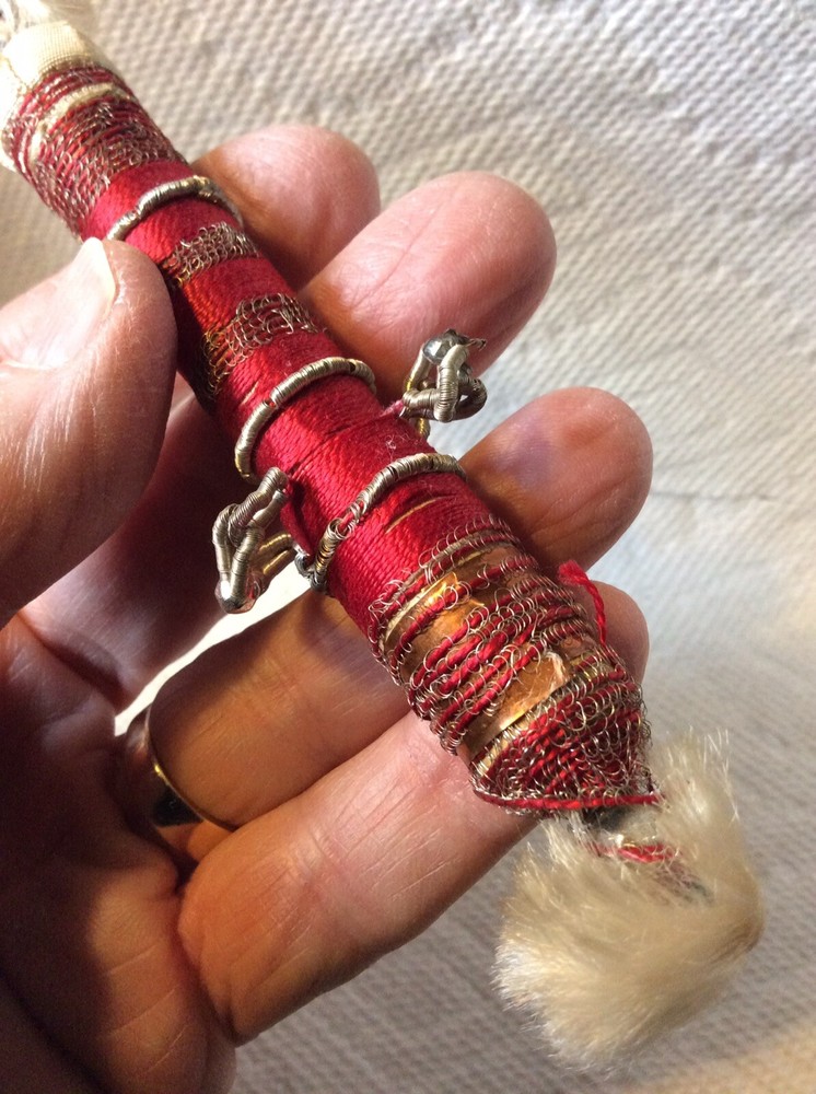 ANTIQUE SEWING-VICTORIAN SILVERED WIRE AND THREAD NEEDLE CASE