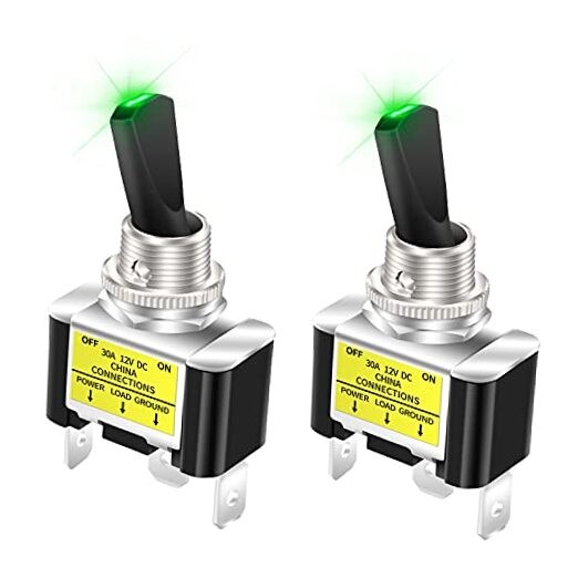 Illuminated Toggle Switch 12V LED, Green LED Lighted Toggle 2pcs Green LED