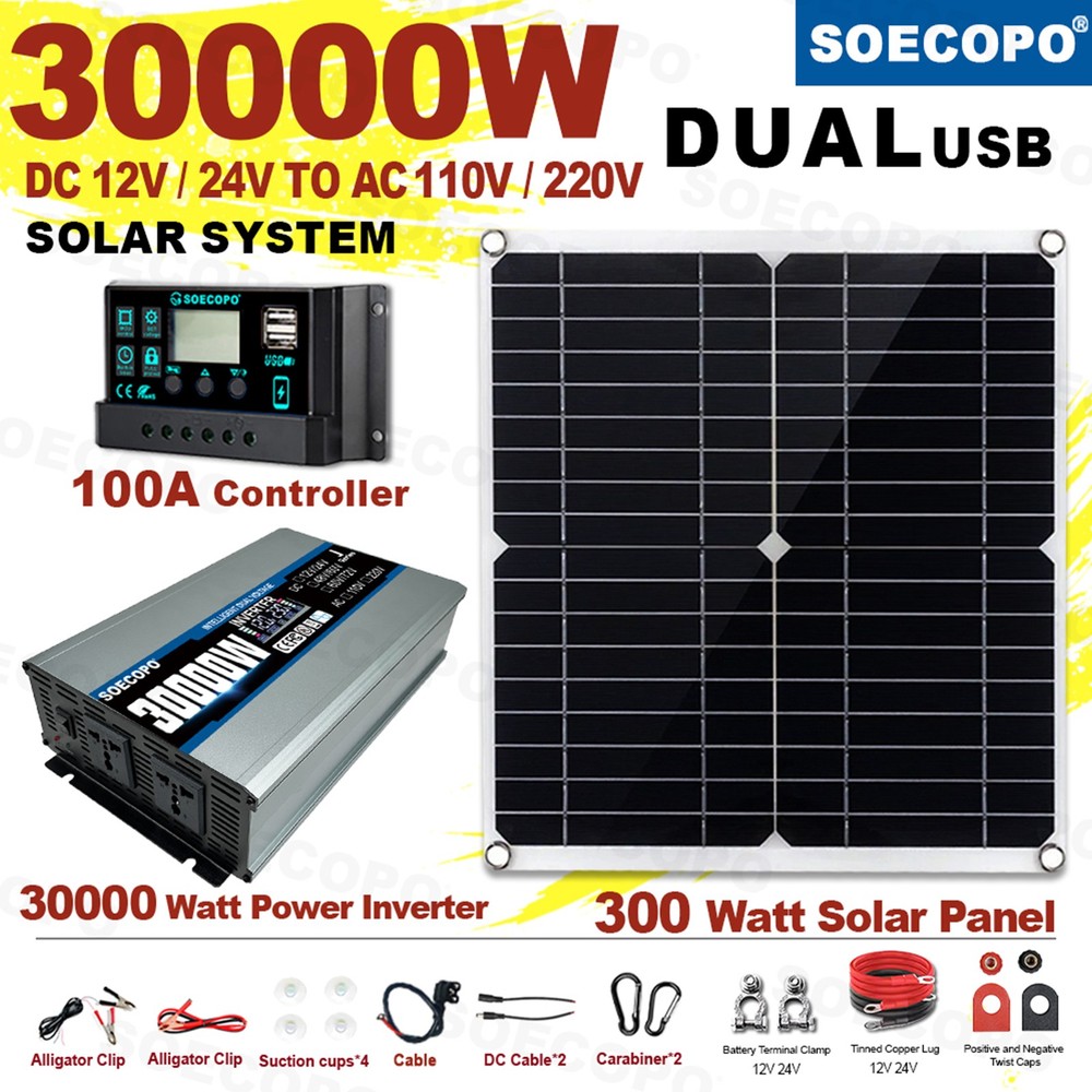 30000W High-Efficiency Solar Energy System | 300W Panel + Controller + Inverter