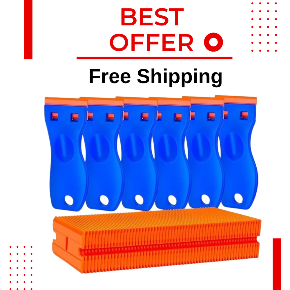 6 Pcs Razor Scraper with 60 Pcs Plastic Blades Plastic Razor Blade Scraper Tool