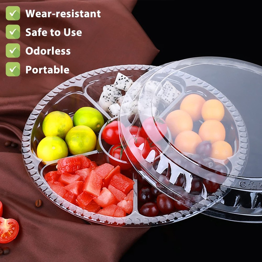 Apatal 12PCS Disposable Fruit Trays, Round Plastic Appetizer Serving Tray wit...