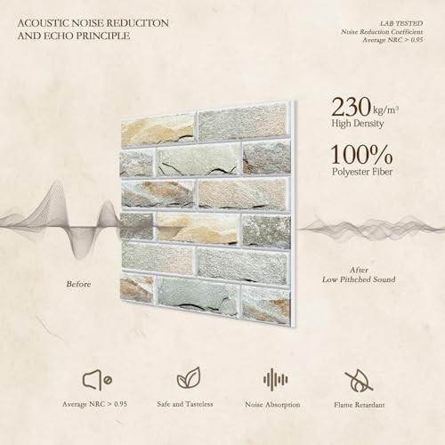 12Pack Acoustic Panels, Self-Adhesive 3D Brick Pattern Sound Proof Stone Brick